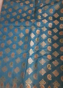 Teal Blue Brocade Banarasi Saree With Blouse