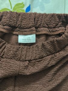 Brown Textured Wide Leg Pants
