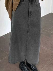Vintage Wash Denim Maxi Skirt