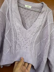 Lavender V Neck Cropped Sweater
