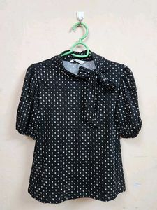 Triangle Print Tie Neck Top