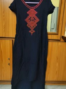 Embroidered Navy Dress
