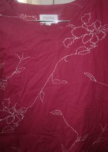 Red Floral Embroidered Kurta