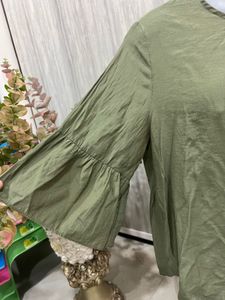 Olive Green Flounce Sleeve Top