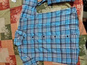 Blue Plaid Shirt &amp; Top Set