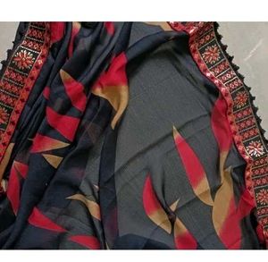 Red Black Georgette Saree