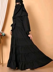 🆕 Elegant Black Ruffle Abaya Dress