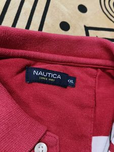 Nautica Men Red Striped Cotton Polo Tshirt