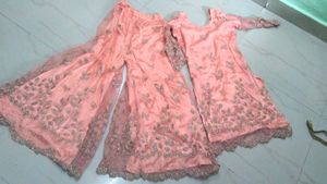 Peach Embroidered Kurta Set+Free Saree