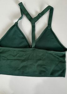 Green Ribbed Sports Bra