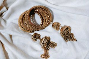 Vintage Gold Tone Beaded Bracelet Set