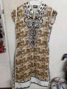 Brown & White Print Kurti