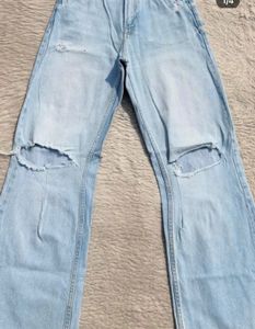 BERSHKA Ripped Wide Leg Jeans