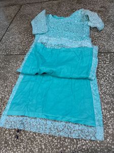 Aqua Embroidered Net Kurta