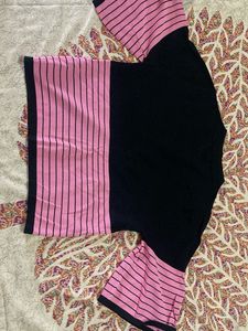 Pink Striped Sleeve Top
