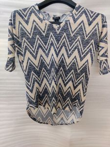 Blue And Cream Woolen Top