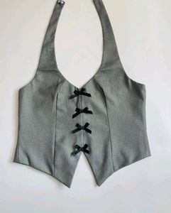 Gray Bow Halter Vest