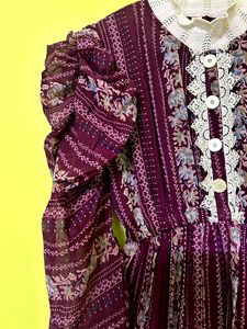 Purple Color Crocheted Neck Midi Dress