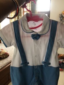 Baby Romper with Bowtie and Suspender Detail