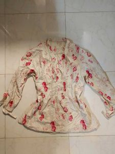 Beige Floral Kurti Top