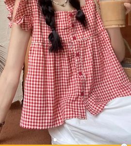 Red Gingham Ruffle Top