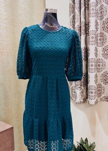 Teal Tiered Dress, With Inner Slip