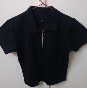 H&M Black Zip-Up Polo Shirt Tank Top