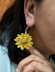 Crochet Handmade Sunflower Earrings