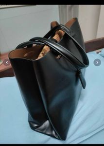 Mango Solid Minimalist Black Tote Bag