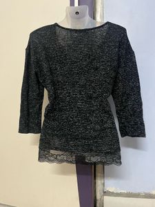 Pintrest Branded Glitter Black Knit Top
