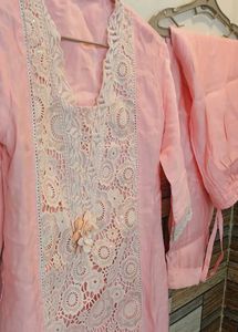 Pink Cut Work Kurta Set
