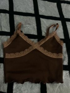 H&amp;M Brown Lace Trim Cami Top