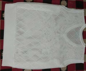White V-Neck Knit Net Top