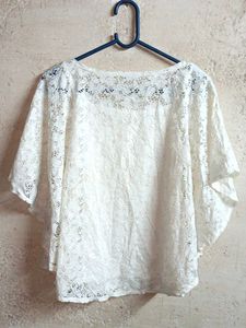 H&amp;M Fashion Top Netted Kaftan Layered White