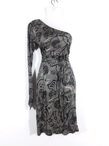Black & Gold Color Printed Ond Shoulder Dress ( Wo