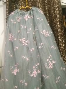 Lehanga Grey And Pink Flowers