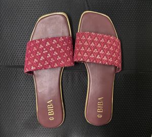 Biba (New) Maroon Embellished Open Toe Flats
