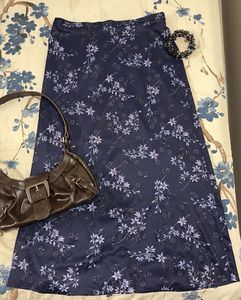 Floral Navy Midi Skirt