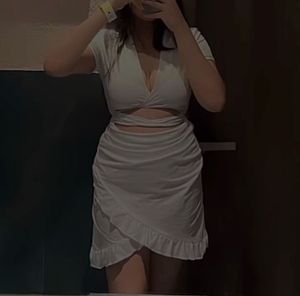 White Cutout Tie Front Dress