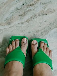 Green Square Toe Thong Sandals