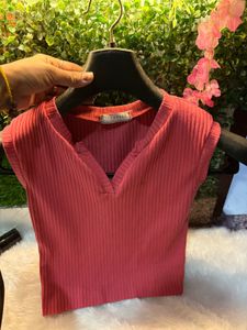 Coral Ribbed Top