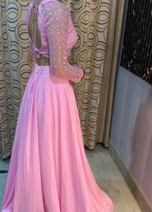 Pink Flaired Satin Lehanga🎀💗💝