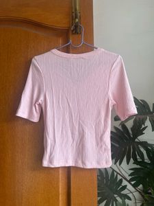 Pink Ribbed V-Neck Top