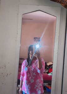 Cute Pink Graphic Tee And Short Kurti
