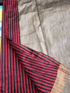 Striped Red &amp; Black Saree