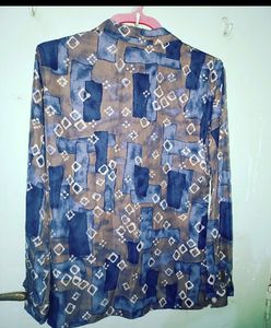 Blue Designer Silk Shirt With Patterns