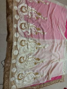 Pink Mirror Work saree