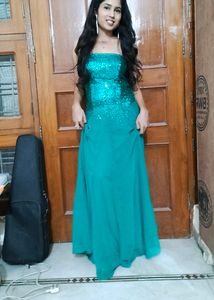 Green Sequence Work , Georgette Material, Gown, Pa