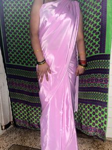 Pink crepe saree