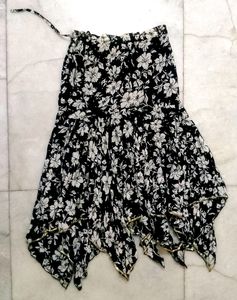 Black And White Floral Assymetrical Skirt